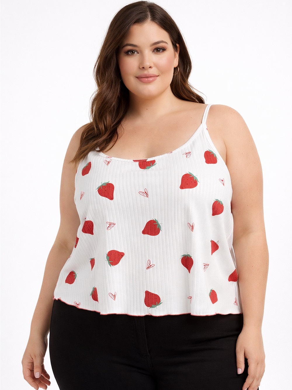 5/$25 Cute White Ribbed Strawberry Print Cropped Cami Size 5X